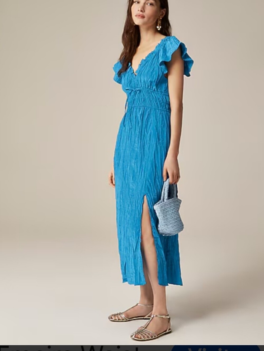 J. Crew Palermo Viscose-Blend Crinkle Dress in Nordic Sea, S, Style#CK800, NWT